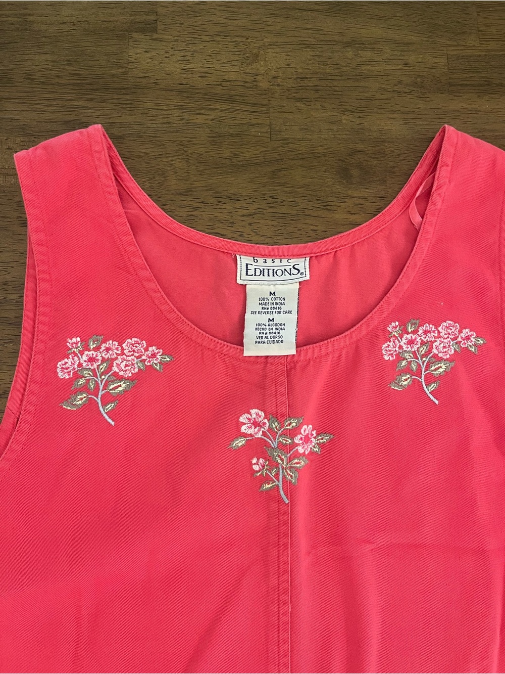 Pink Floral Shift Dress Cottagecore pockets Vintage Cotton Casual Flowers Medium - Picture 2 of 9